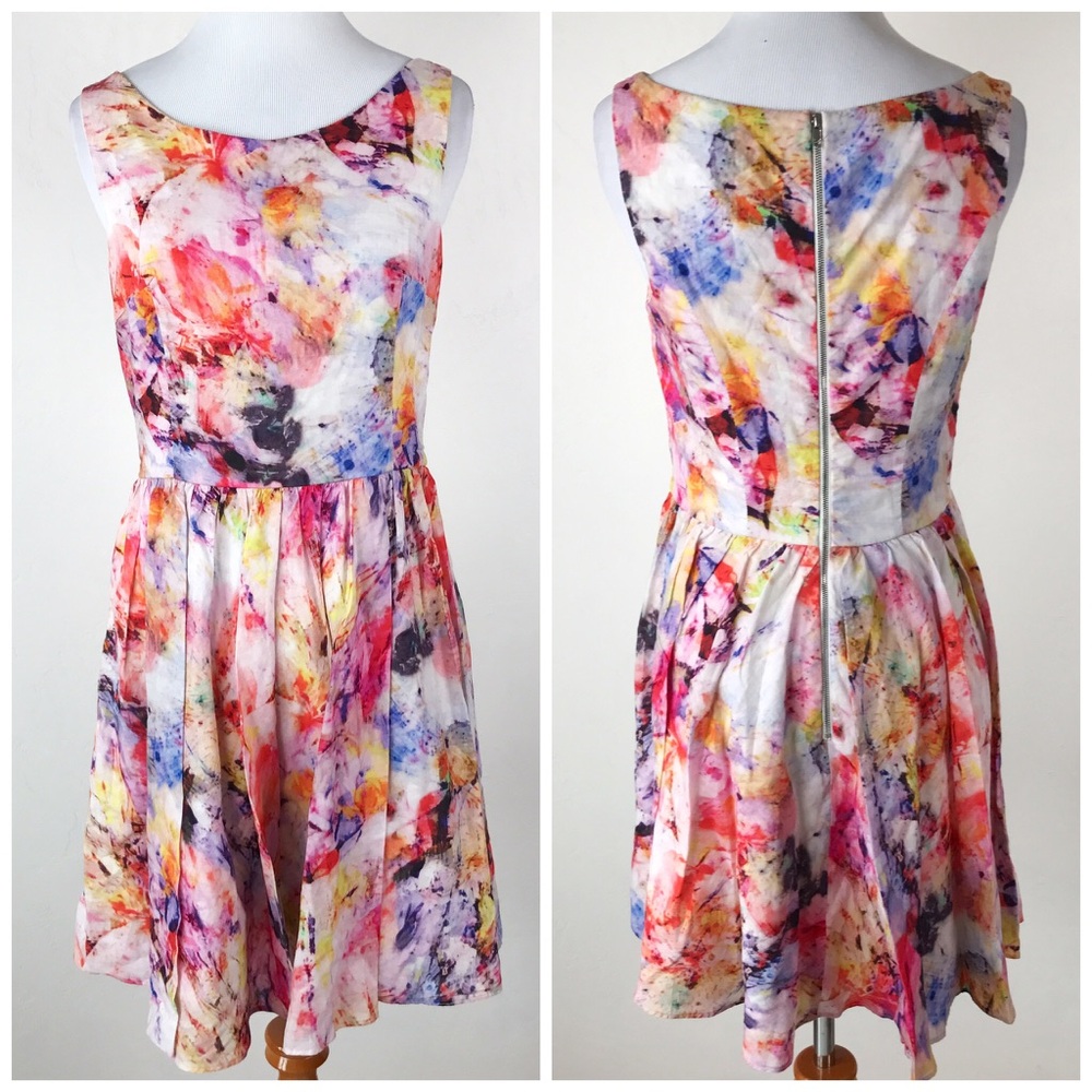 Watercolor Floral Fit-and-Flare Dress - White Multi